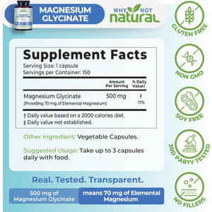 Why Not Natural Magnesium Glycinate 500 mg Capsules Supplement - Vegan, No Filler - Supports Sleep and Relaxation Why Not NaturalBuy Supplements Australia