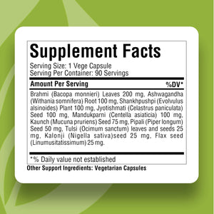Herbsforever Omega Mind - Support Brain Function, Cognitive, Memory, Mental Clearity |Consentration,with Bacopa, Ashwagandha, Mucuna 10 Ayurvedic Herb Extracts|90 Veg Capsules|800 mg Herbsforever buy supplements Au