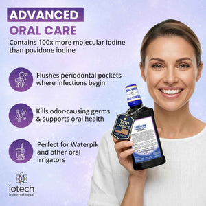 ioRinse Concentrated Irrigant with Active Molecular Iodine, Alcohol-Free Dental Irrigant, for use with Waterpik Water Flossers