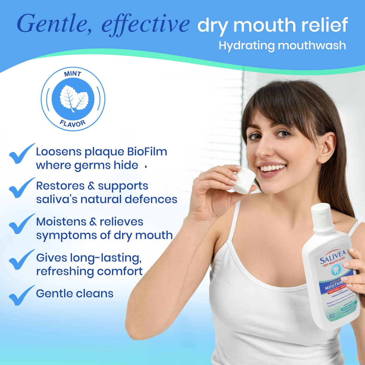 SALIVEA Dry Mouth Mouthwash - Soothing Mint Mouthwash with Natural Salivary Enzymes - Breath Freshener & Dry Mouth Care