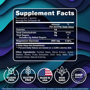 Magnesium Glycinate Gummies for Adults 500mg - Chewable Magnesium Glycinate for Kids Sleep, Glicinato De Magnesio para Mujeres, 60 Count JOYLI NutritionBuy Supplements Australia