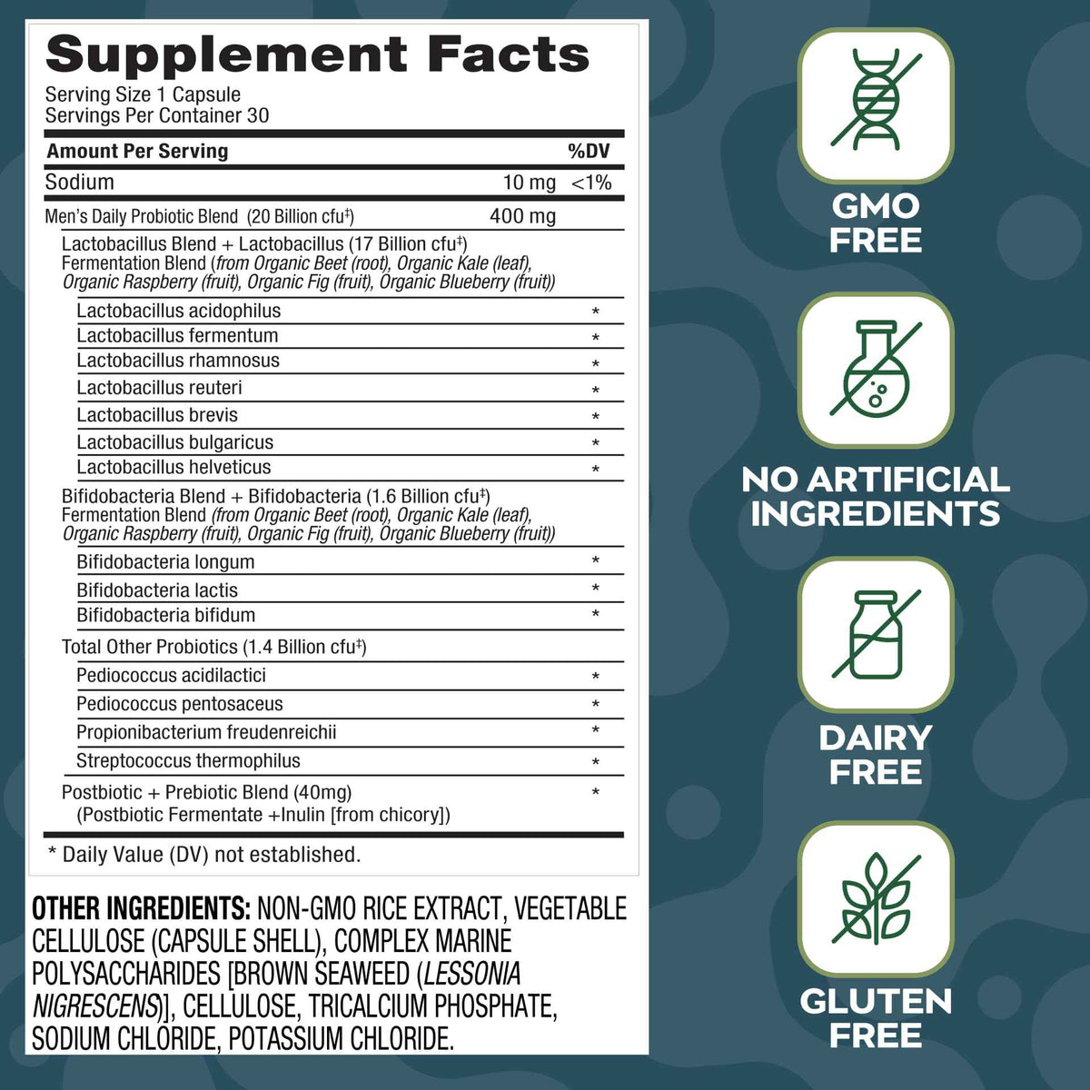 Social Naturals Men’s Probiotic | 20 Billion CFU | Prebiotic + Postbiotic Blend | Gut, Colon & Immune Support | Vegan | Shelf-Stable | 30 Capsules