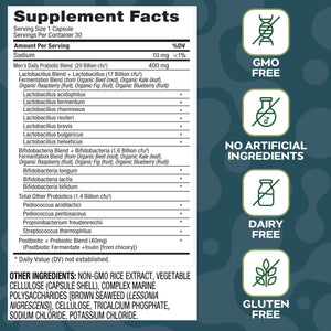Social Naturals Men’s Probiotic | 20 Billion CFU | Prebiotic + Postbiotic Blend | Gut, Colon & Immune Support | Vegan | Shelf-Stable | 30 Capsules