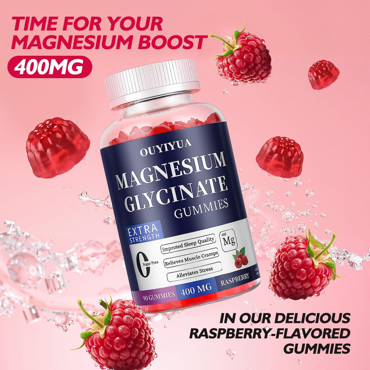Magnesium Glycinate 400mg Gummies, Sugar Free Magnesium Gummies with Vitamins D, B6 for Sleep Support