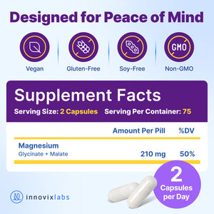 InnovixLabs Advanced Magnesium Capsules - 150 Ct, 210 mg - Chelated Glycinate and Malate - High Absorption, Promotes Relaxation, Bones, Muscle Health, Vegan Malate Sleep Supplement InnovixLabs buy supplements Au