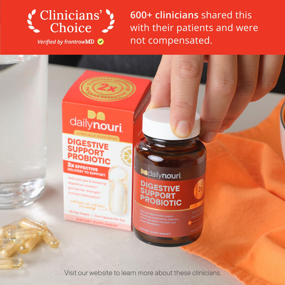 Daily Nouri Digestive Support Probiotics for Women & Men - Bloating & Gas Relief - 3 Clinically Studied Strains + Omega - 30-Day Supply