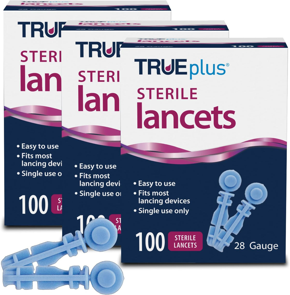 TRUEplus Single-Use Sterile Lancets Bundle, 28G, 300 Pack - Blood Lancets (Sterile, 28G, 4 cm total length) and TRUEplus Log Book, Supplies for Blood Glucose Testing at Home