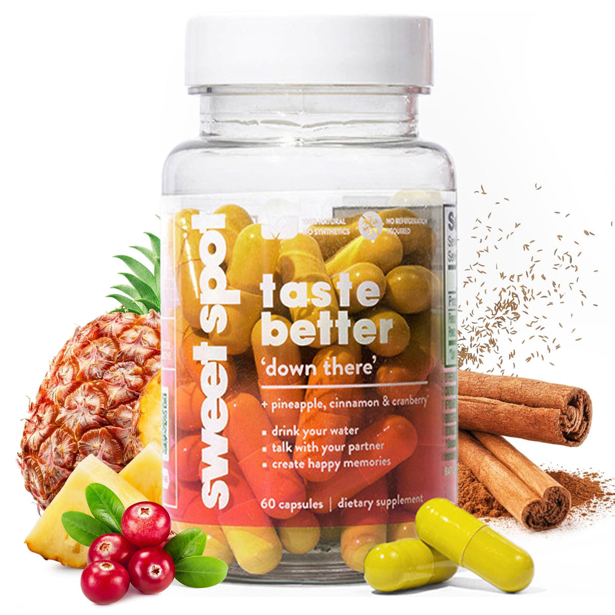 Sweet Spot - Pineapple & Cranberry Vaginal Health Supplement, 60 Capsules - Freshens Taste, Promotes Feminine Balance