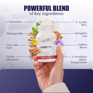 NATION HEALTH MD ActiveSpan - Longevity Supplement for Anti Aging - with Ashwagandha Extract, Astragalus, Cat's Claw, Ceylon Cinnamon, L-Lysine, L-Glutamine & More - 60 Capsules NATION HEALTH MDBuy Supplements Australia