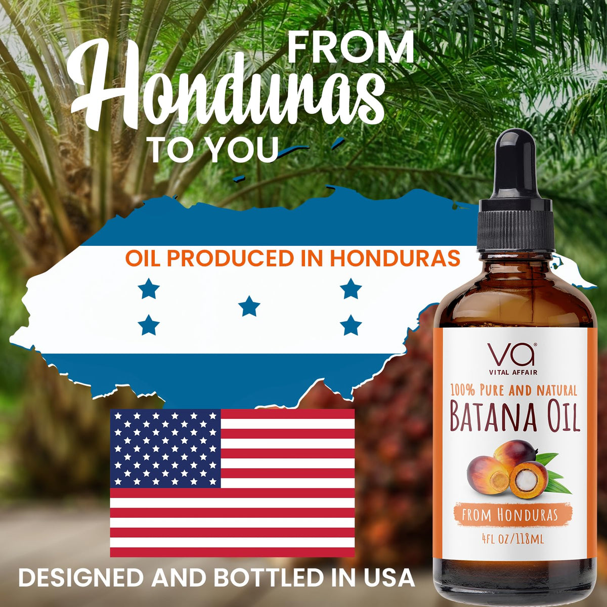 VITAL AFFAIR Batana Oil-Hair Growth Oil-4 Fl Oz-Glass Bottle-Cold Pressed-100% Raw-Dr Sebi Recommended-Essential Nutrients-For Women & Men