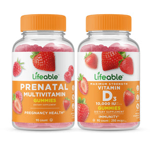 Lifeable Women's Prenatal Multivitamin + Vitamin D 10000 IU, Gummies Bundle - Great Tasting, Vitamin