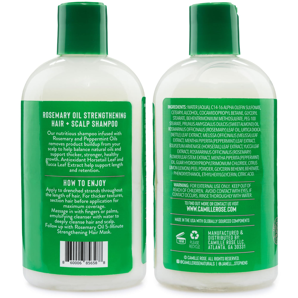 Camille Rose Shampoo, Rosemary Oil Strengthening Hair + Scalp - Helps Remove Build Up from Hair Products, Supports the Look of Thicker, Stronger Growth, 12 Oz