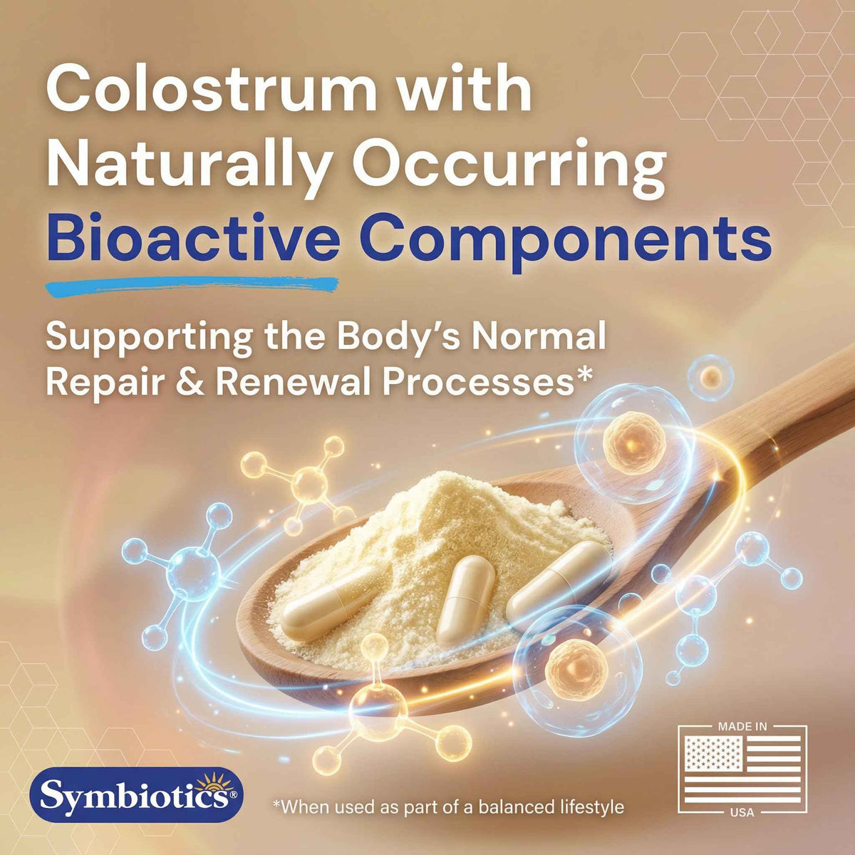 Symbiotics Colostrum Vegetable Capsules, 120 Count - Immune & Gut Support with Lactoferrin and Naturally Occurring IgG