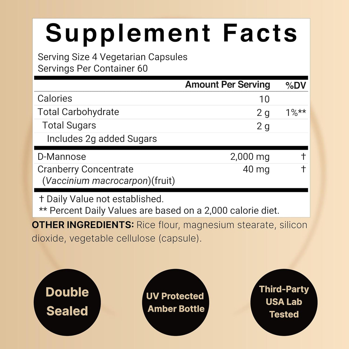NatureBell D-Mannose 500mg Capsules (2,000mg Per Serving) - 240 Veggie Capsules + Cranberry Concentrate 40mg - Fast Acting Urinary Tract Health Pills - Ultra UTI Support for Women & Men