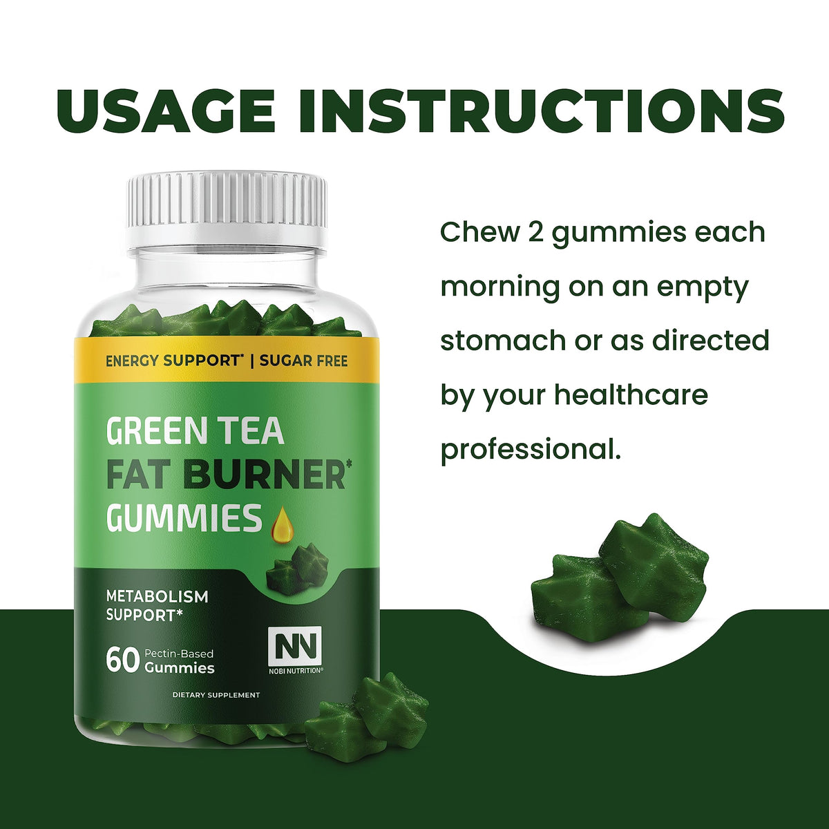 Nobi Nutrition Green Tea Fat Burner Gummies for Weight Loss - Metabolism Boost