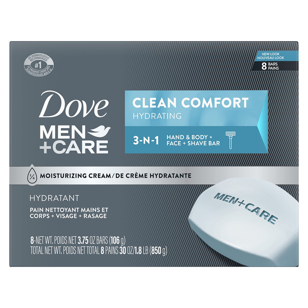 DOVE MEN + CARE Body and Face Bar To Clean and Hydrate Skin Body and Facial Cleanser More Moisturizing Than Bar Soap 3.75 oz 8 Bars