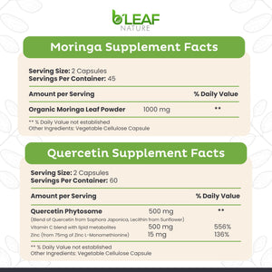B'LEAF NATURE Moringa and Quercetin Bundle - Non-GMO, Vegan, High Absorption Capsules - 1000mg Quercetin Phytosome Blend + 1000mg Moringa - Natural Energy, Wellness and Immune Support Supplements B'LEAF NATURE buy supplements Au