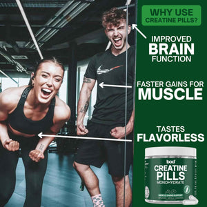 Bod Creatine Monohydrate Capsules – 45 Servings (4 Capsules = 5 g) – Ultra-Pure 200 Mesh Creatine Monohydrate – Strength