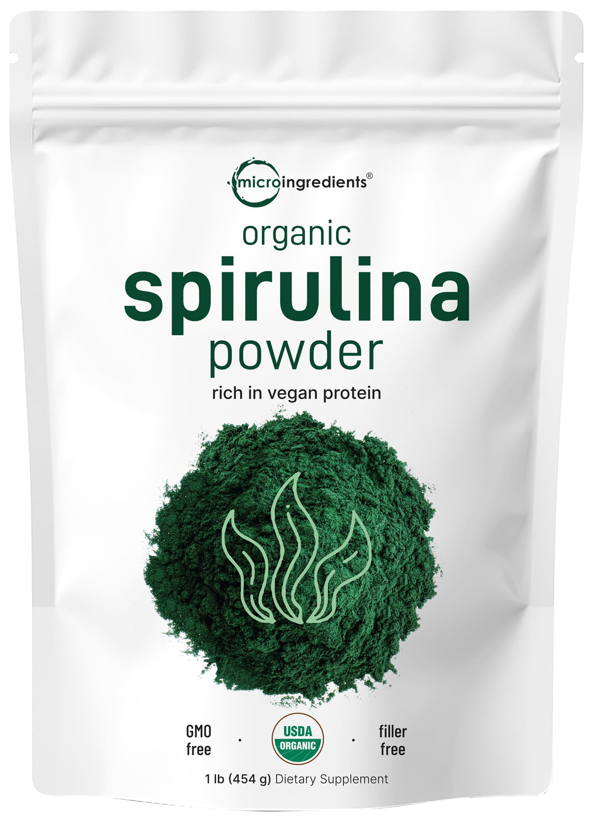 Micro Ingredients Organic Spirulina Powder, 1lb - Blue-Green Algae, Rich in Vegan Protein, Vitamins & Minerals - Source of Natural Chlorophyll & Enzymes