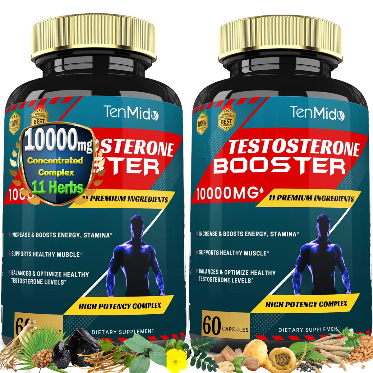 Testosterone Booster for Men - Energy, Strength & Performance Support Supplement - Tenmido (2 Pack, 120 Capsules)