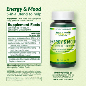 Caffeine Free Natural Energy Boost with Ashwagandha, Maca & Magnesium - Support Stress Relief, Focus & Mood - 60 Capsules by Innervis Nutrition INNERVISNUTRITION buy supplements Au