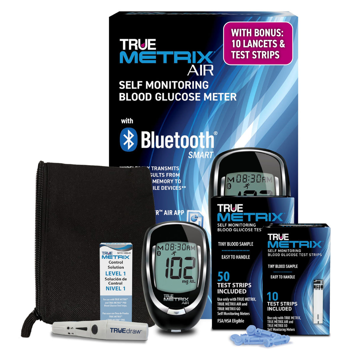 TRUE METRIX GO Meter Value Kit, Blood Glucose Monitor and Testing Supplies - Includes Blood Glucose Meter, Case, 50 Test Strips, Lancing Device - Fast, Easy Testing Supplies for Home Use and Travel