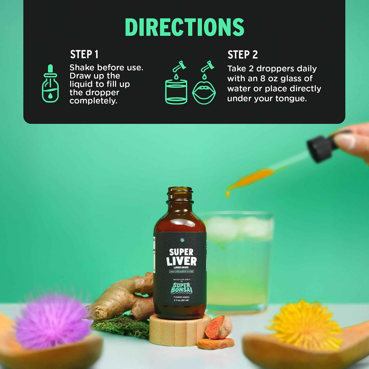 SuperBonsai Milk Thistle Herbal Liquid Supplement - Doctor-Formulated Botanical Blend with Milk Thistle and Dandelion Root - Vegan Non