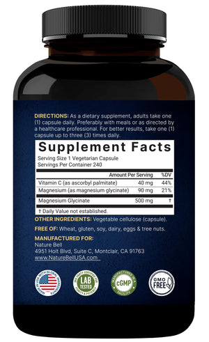 Naturebell Pure Magnesium Glycinate 500mg, 240 Veggie Capsules | 100% Chelated & Purified – 3rd Party Tested, Vegan Friendly, Non-GMO, Fiiler Free NatureBellBuy Supplements Australia