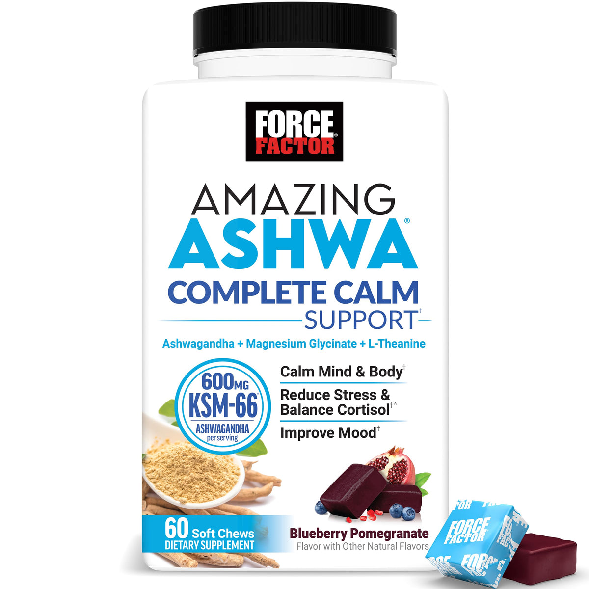 Force Factor Amazing Ashwa Complete Calm Support with KSM-66 Ashwagandha, Like Ashwangandha Gummies to Promote Calm & Relaxation with Magnesium & L-Theanine