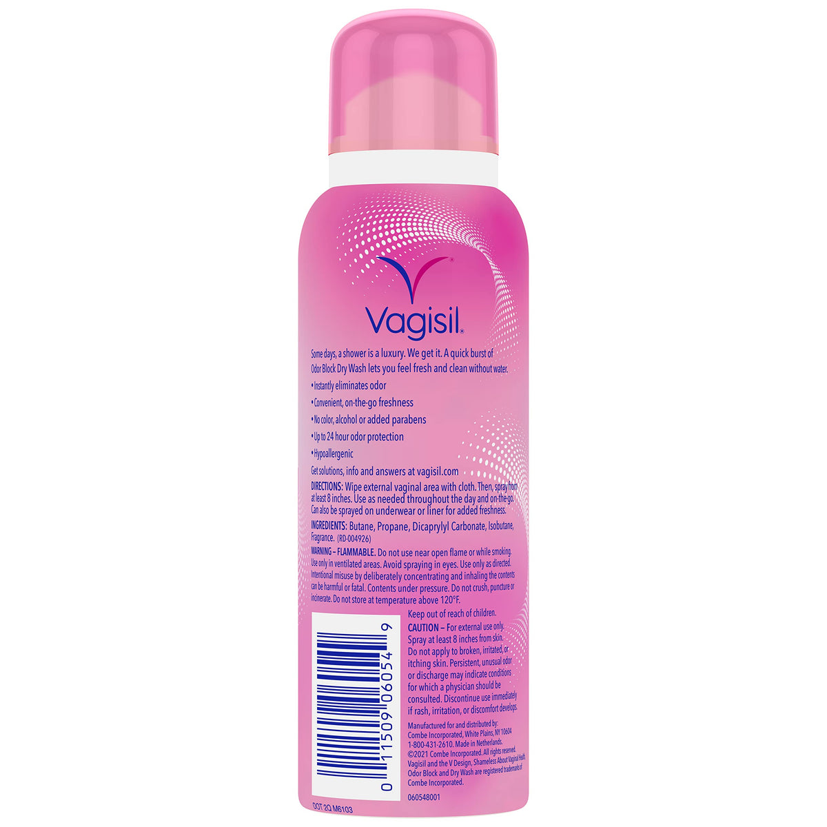 Vagisil Odor Block Dry Wash Spray for Feminine Hygiene, Gynecologist Tested, Hypoallergenic, 2.6 Ounces