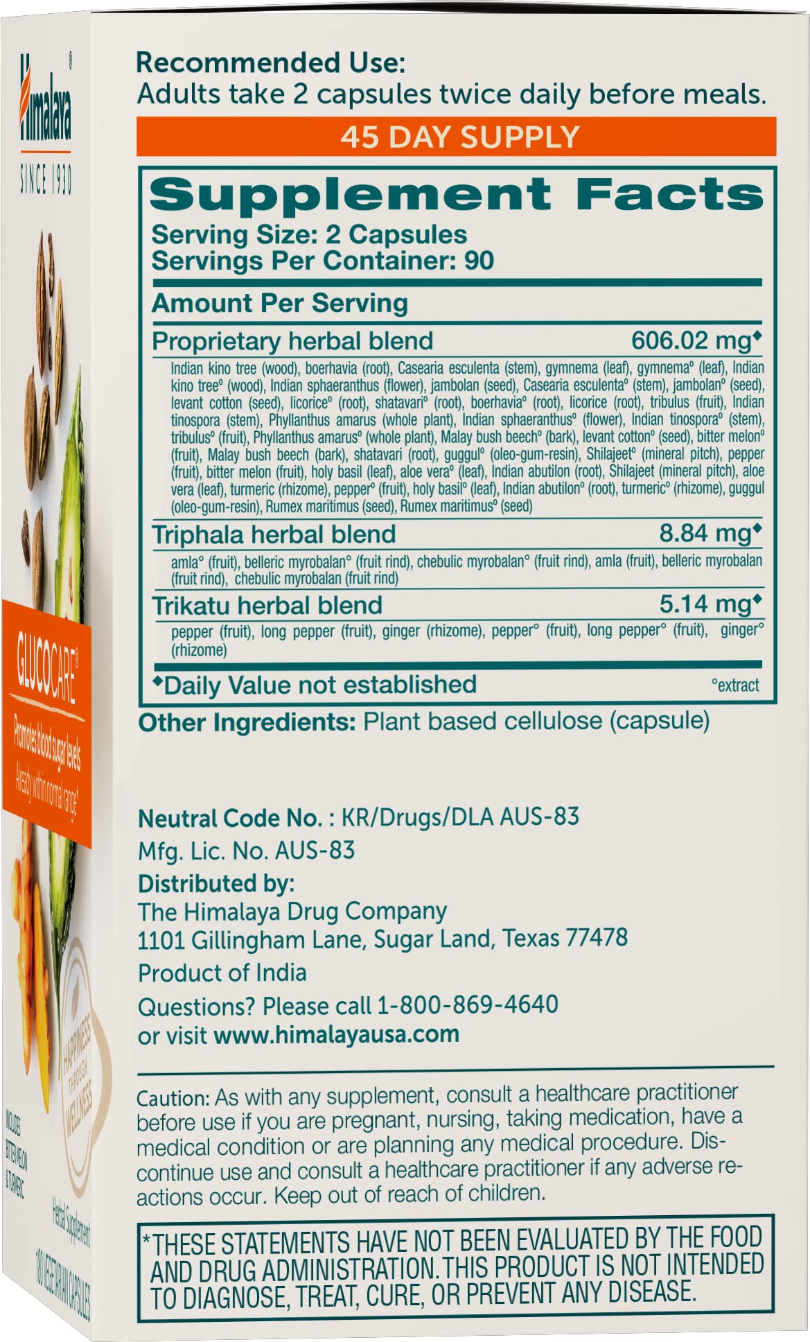 Himalaya GlucoCare - Herbal Glucose Metabolism & Pancreatic Support with Bitter Melon, Gymnema, Triphala & Turmeric - Natural Blood Sugar Support - Vegan, Non-GMO
