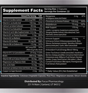 Focus Pharmacology Men's Daily Super Multi-Vitamin for Men - 60 Ct Blend of Vitamins, Minerals, Plus Herbs for Prostate Health and General Energy/Focus Focus PharmacologyBuy Supplements Australia