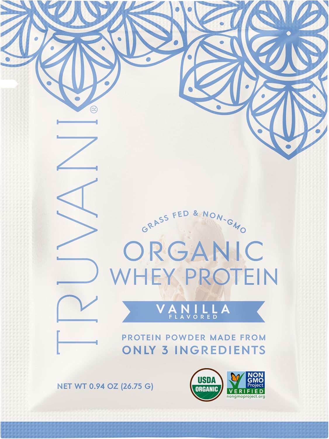 Truvani Organic Whey Protein Powder - Vanilla - 1 Serving - 20g Grass Fed Whey Protein - USDA Organic & Non-GMO - Gluten Free - No Gums, No Soy, No Stevia, No Added Sugars