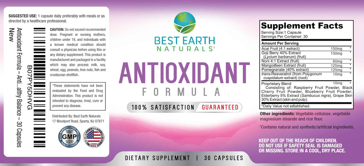 Best Earth Naturals Antioxidant Supplement with Pomegranate, Mangosteen, Goji Berry Capsules for Immune Support - 30 Day Supply