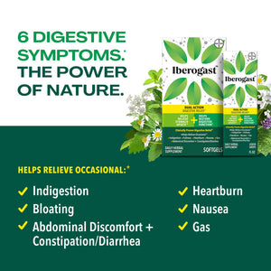 Iberogast Softgels, Herbal Relief of Stomach Upsets: Occasional Indigestion, Bloating, Gas, Nausea, Upset Stomach; 6-Herb Blend with Iberis Amara, Peppermint, Licorice, Lemon Balm; 30ct Iberogast buy supplements Au