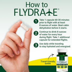Flight-Aid | Replenishing Electrolyte Hydration Capsules Made for Travel, Jet Lag, Fatigue & Recovery | 9-in-1 Formula with Essential Electrolytes, Vitamins, Minerals & Bioperine® | 30 Capsules FlydrateBuy Supplements Australia
