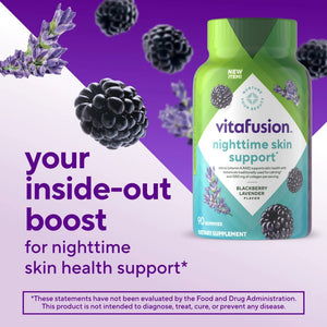 vitafusion Nighttime Skin Support (1), Beauty Supplement with Retinol (Vitamin A RAE), Collagen & Bedtime Botanicals Vitafusion