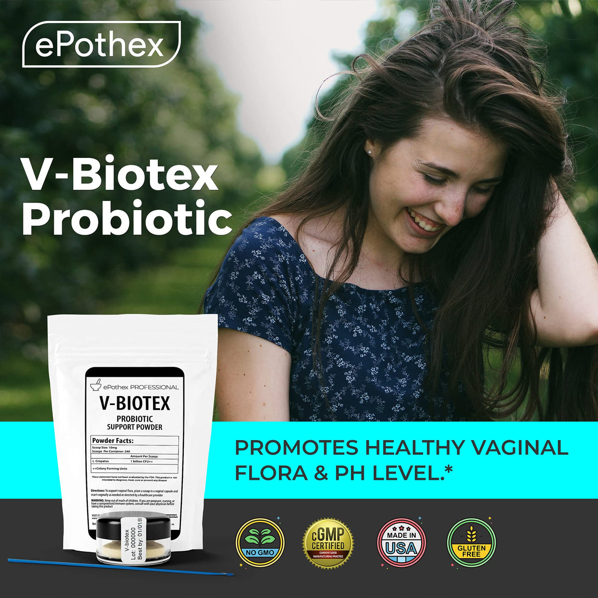 EPOTHEX V-Biotex - Pure L. Crispatus Probiotic Powder - Vaginal Probiotic - Promotes Vaginal & Urinary Health