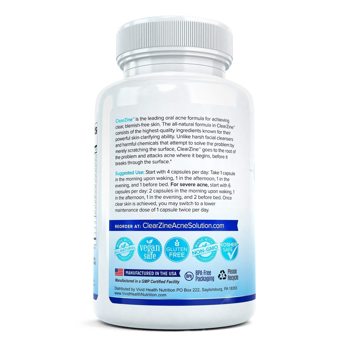 ClearZine Acne Pills for Teens & Adults | Clear Skin Supplement, Vitamins for Hormonal & Cystic Acne | Stop Breakouts, Oily Skin and Zits, 90 Caps ClearZineBuy Supplements Australia