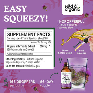 Wild & Organic Dandelion Root Tincture & Milk Thistle Tincture 4 fl oz - Liver Cleanse Detox Support - Dandelion Root Extract Drops - Milk Thistle Supplement - No Sugar & Alcohol