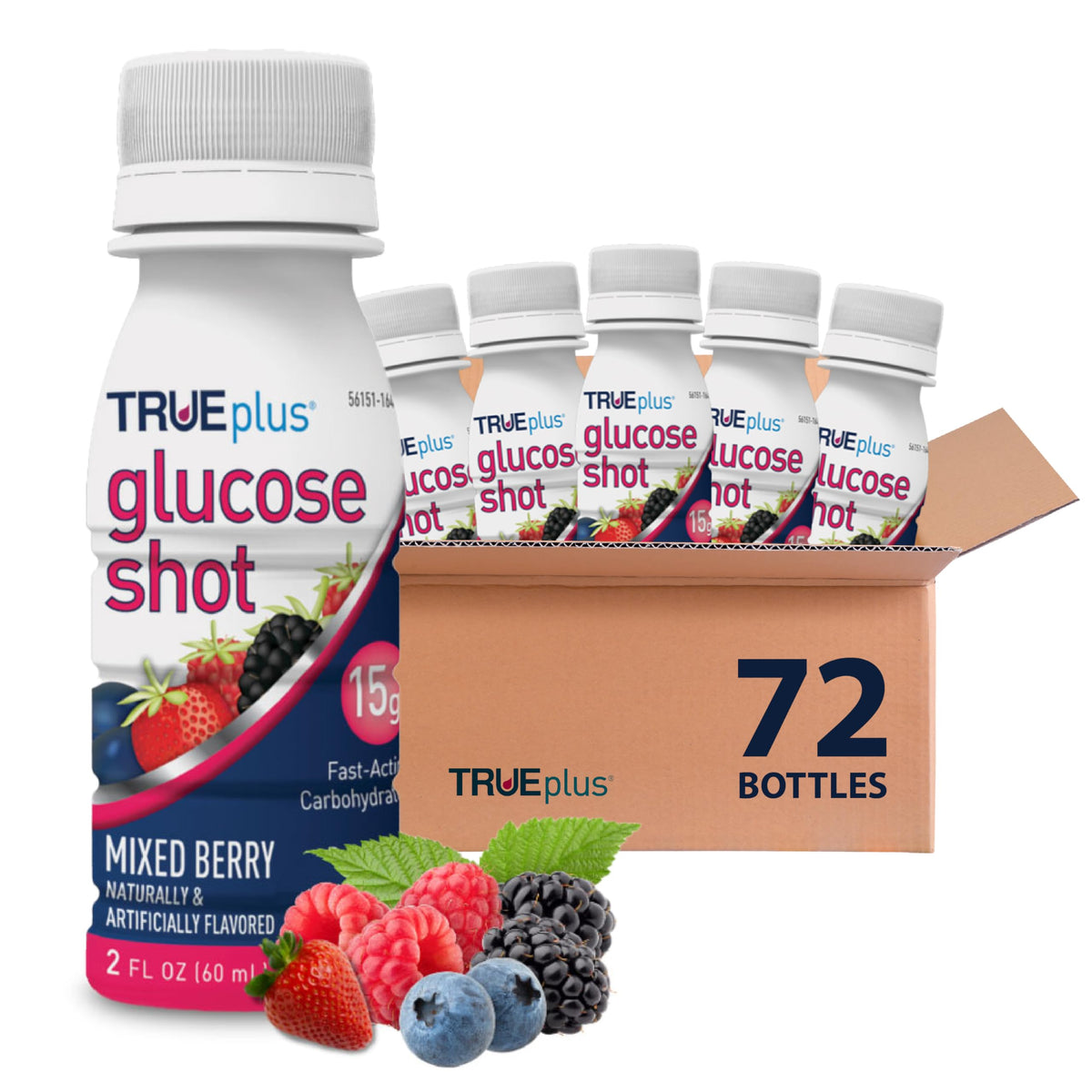 TRUEplus Glucose Shot, 15g Carbohydrates, Mixed Berry Flavor, 6 Pack - 15g Fast-Acting Carbohydrates, Fat Free, Gluten Free, Boosts Energy, Great Tasting and Easy to Use