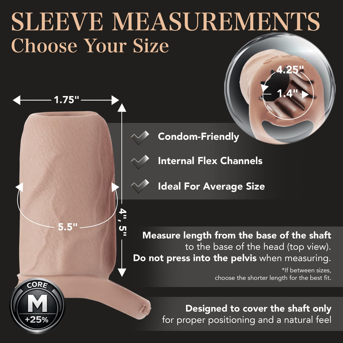 The Happy Wife USA Penis Sleeve - Cock Sheath - Girth Enhancer - Open Head for Sensitivity - Sexual Pleasure Enhancer - Core M 25% More Girth 100% More Fun - Nude Color (4" L x 1.75" W)