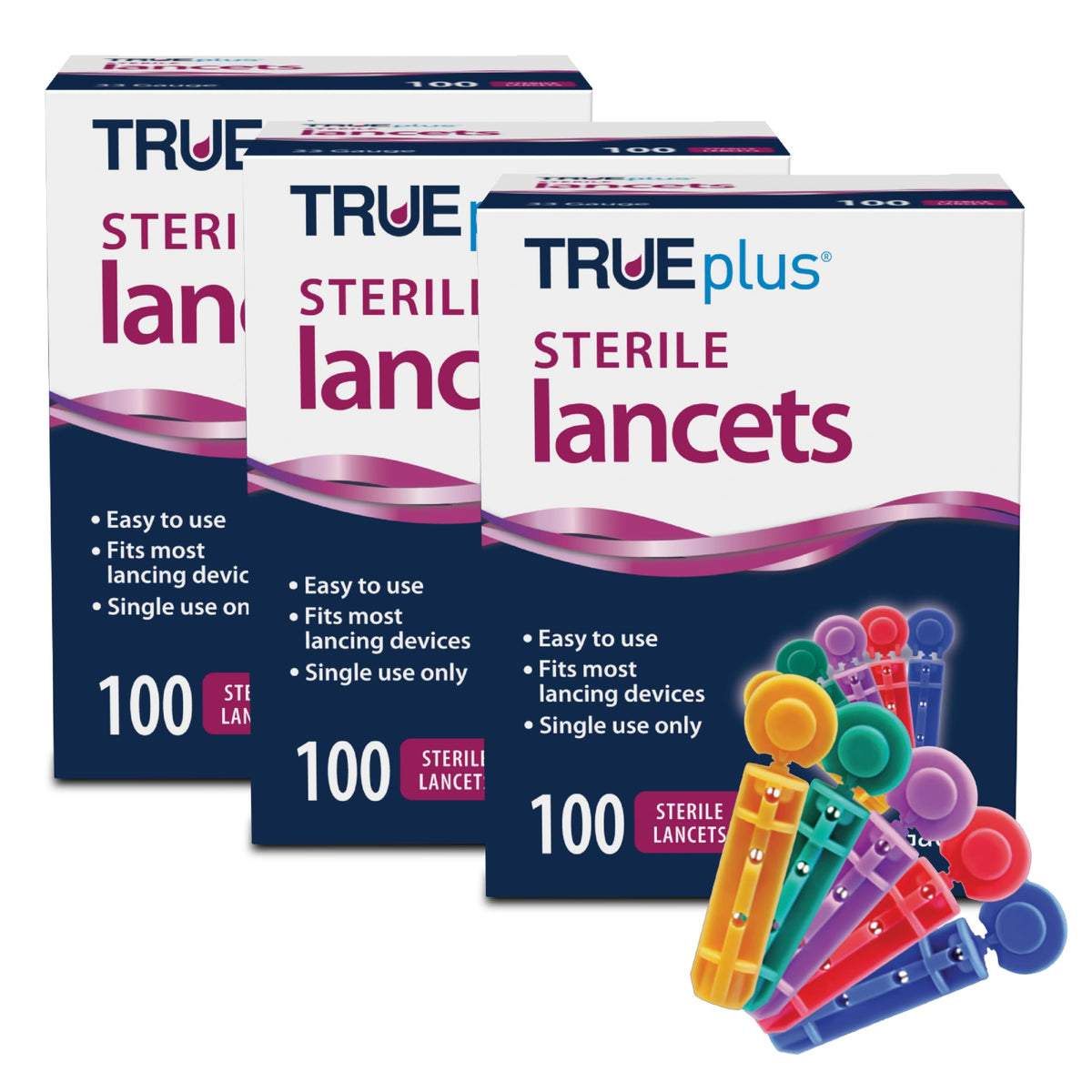 TRUEplus Single-Use Sterile Lancets Bundle, 28G, 300 Pack - Blood Lancets (Sterile, 28G, 4 cm total length) and TRUEplus Log Book, Supplies for Blood Glucose Testing at Home