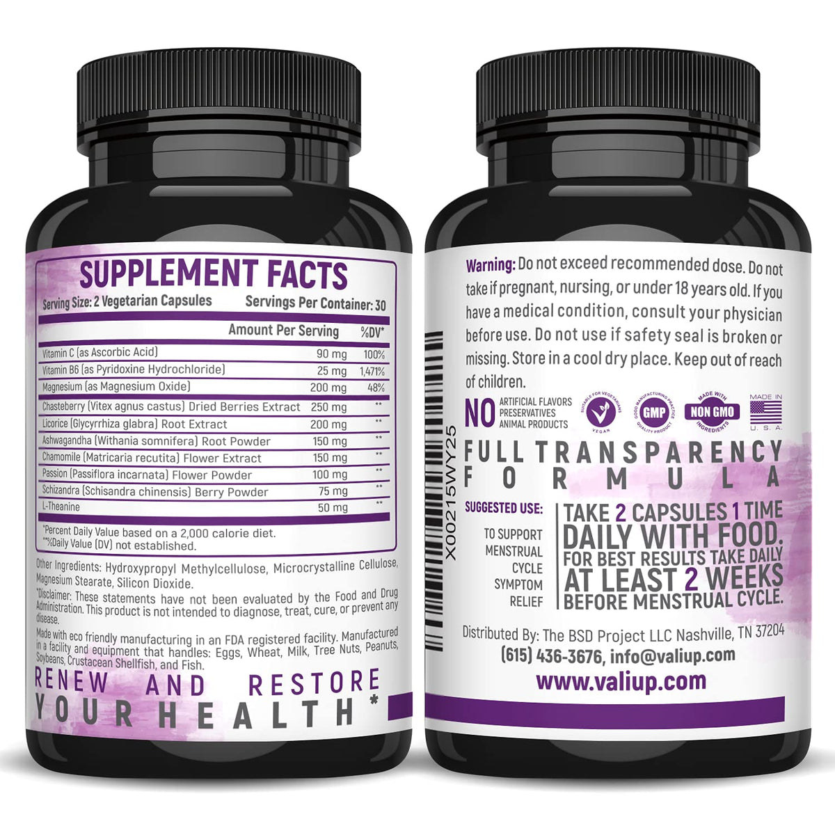 VALI Renew PMS Relief Supplement. Women’s Menstrual Cycle Support. Herbal Formula