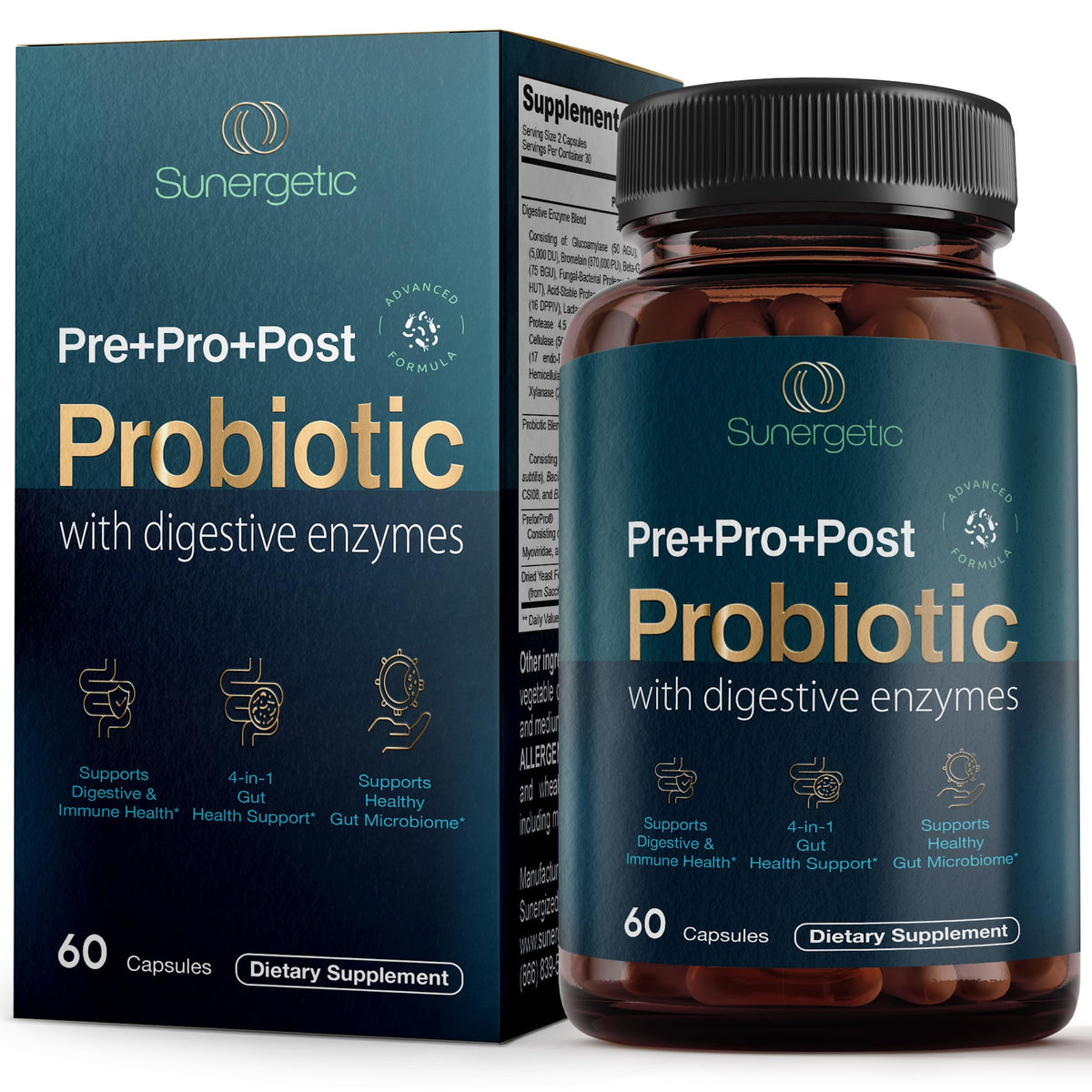 Premium 4-in-1 Probiotic Prebiotic, Postbiotic & Digestive Enzymes for Men & Women - Supports Gut, Digestion & Immunity –Complete Gut Health with Pre, Post