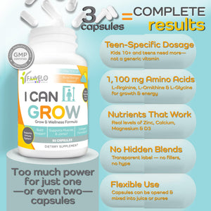 I Can Grow (3 Pack) Height Boosters for Kids 10+, Teen Vitamins for tru Height - Natural Growth Supplement for Optimal Development - Supports Bone Strength and Immune Health with Colostrum Fawelo buy supplements Au
