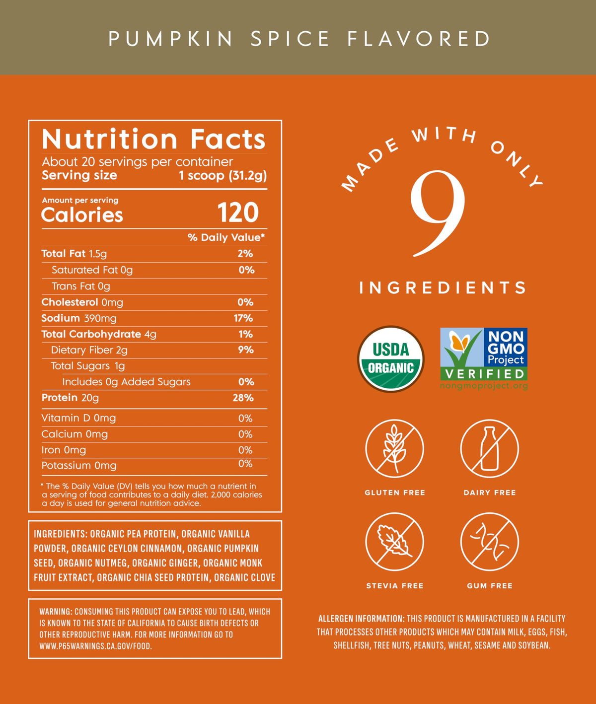 Truvani Vegan Pea Protein Powder - Pumpkin Spice - 20g Organic Plant Based Protein - 20 Servings - Keto - Gluten & Dairy Free