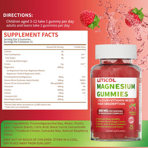 LETSCOL Magnesium Glycinate Gummies 800mg Per Serving, Sugar Free Magnesium Supplement with Magnesium Malate, Calcium, Vitamin D3, B6, CoQ10 for Calm Support & Zzz for Adults Kids LETSCOLBuy Supplements Australia