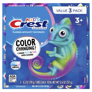 Crest Advanced Kid's Fluoride Toothpaste, Bubblegum Flavor, 4.2 oz, 3 Count, Color-Changing Anticavity Toothpaste