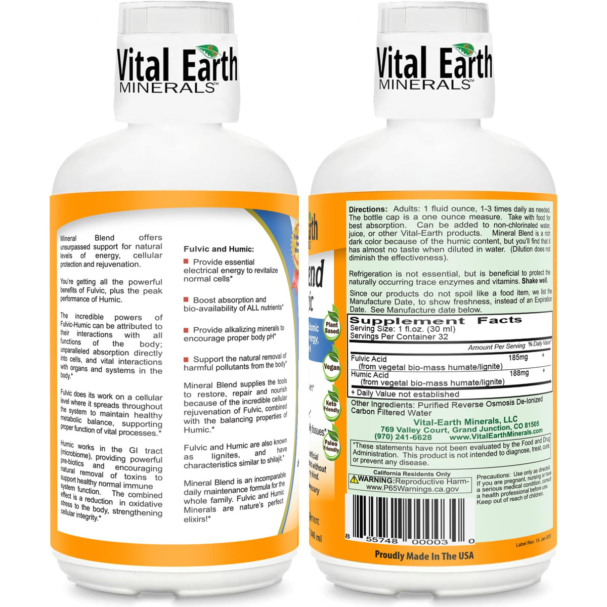 Vital Earth Minerals Fulvic Humic Mineral Blend Liquid - Fulvic Acid Supplement with 70+ Trace Minerals, Electrolytes for Recovery